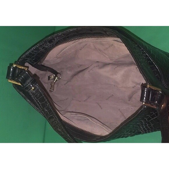 BRAHMIN CAYSON BLACK MELBOURNE LEATHER SMALL HOBO SHOULDER BAG Croc Embossed - Picture 7 of 14
